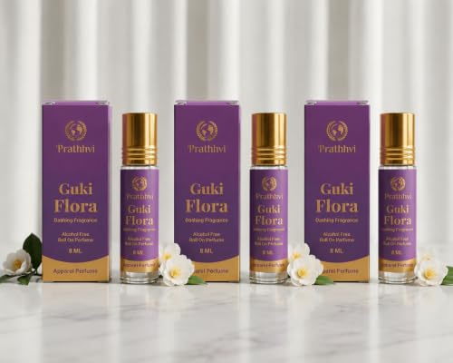 Image of Guki Flora Attar Roll-On Perfume Oil 8 ml x 3 | Alcohol Free | Long Lasting Rich Fragrance | Men & Women | Pocket Size Travel Friendly Roll On | Daily Wear Fragrance - Pack of 3