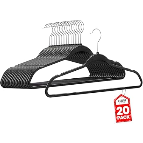 DEILSY™ Clothes Hangers Plastic Hangers - Durable Non-Velvet Plastic Hangers - Slim Hangers, Classic Shirt and Pant Hangers Black Plastic Hangers for Everyday Use Plastic Hangers 20 Pack Cover