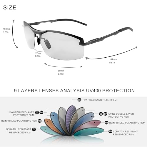 Polarized Photochromic Sunglasses for Men - UV Protection and Lightweight Sun Glasses for Driving Fishing4