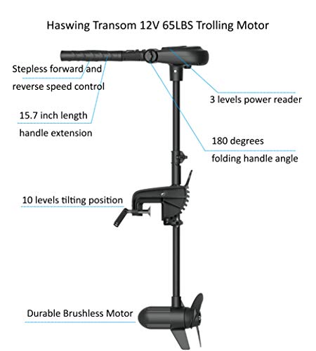 AQUOS Heavy-Duty for Two 12.5ft Inflatable Pontoon Boat with Stainless Steel Guard and Folding Seat and Haswing Hand Control 12V 65LBS Transom Trolling Motor for Fishing