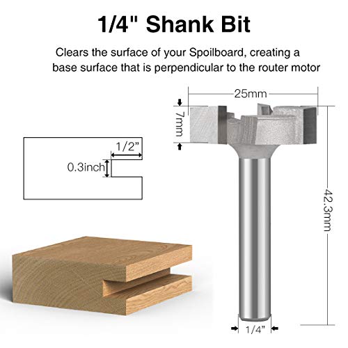 CNC Spoilboard Surfacing Router Bit 1/4 Inch Shank Durable Carbide Tipped by SILIVN - 1 Pack