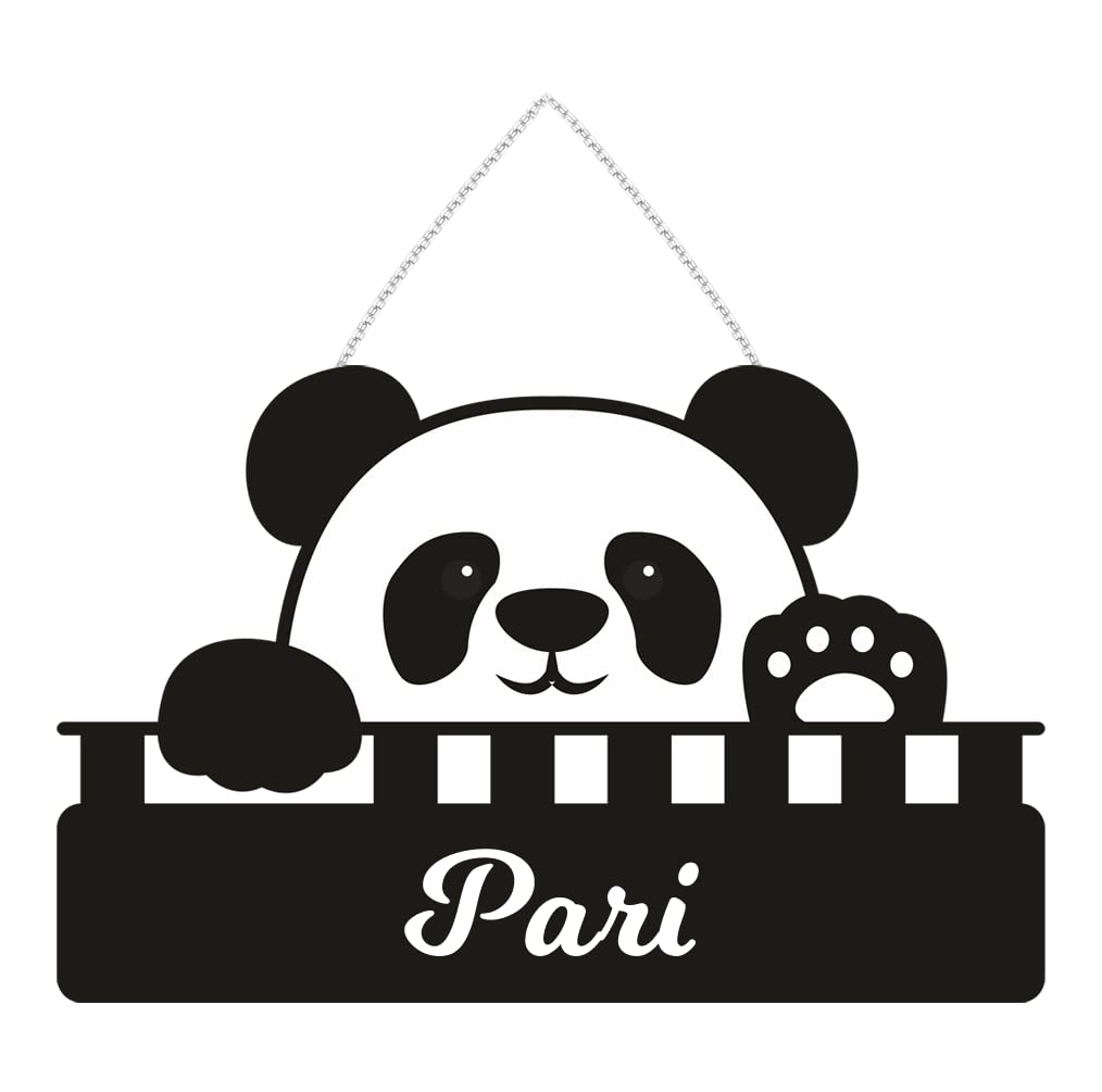 FurnishFantasy Cute Panda Customised Name Plate with Hanging Chain | Gift for Kids on Birthday | Return Gift | Kids Room Decor | Door Sign | Size: 11.5 x 7.5 inch | Name - Pari