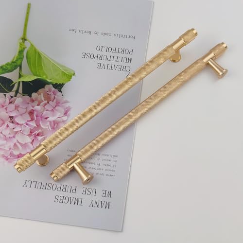 Pexintek 10 Pack Gold Modern Cabinet Handles 192mm Hole Centers Kitchen Bathroom Bedrooms Study Furniture Door Vintage Pulls with Screws for Cupboards Drawer Wardrobe Dresser (Golden)