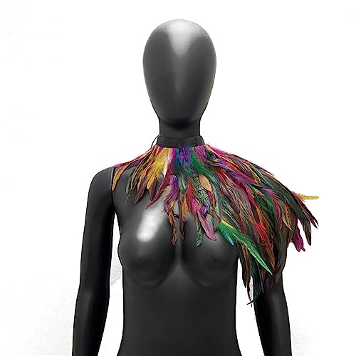 Zcargel Feather Shrug,Shrug Necklace Collar Cloak Gothic Steampunk Shawl DIY Decorative Fringe Natural Real Epaulet Costumes2