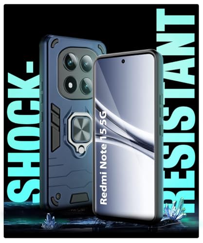 Image of WOW IMAGINE Shock Proof Back Case Mobile Cover for Mi Redmi Note 15 5G 2025 | Poco M8 5G | Back Cover Case (Tough Armor | Hybrid PC + TPU | Ring Holder & in-Built Kickstand | Blue)
