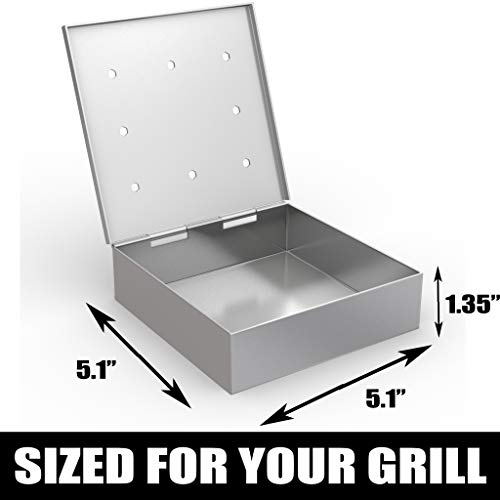 Smoker Box for BBQ Grill Wood Chips - 25% Thicker Stainless Steel Won\'t WARP - Compact Size for Charcoal & Gas Barbecue Meat Smoking with Hinged Lid - Best Grilling Accessories Gift Idea for Dad
