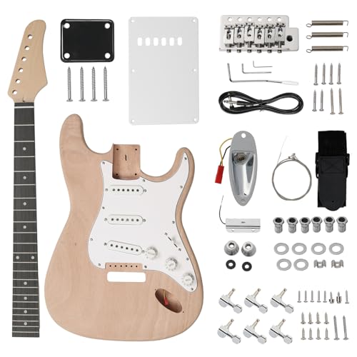 Pinikuyiro DIY Electric Guitar Kit with Mahogany Wood Body/Neck, 6 Strings Electric DIY ST Style Beginner Guitar Kit
