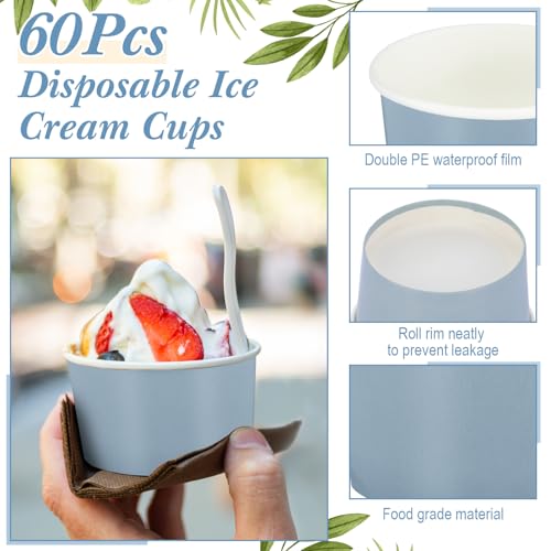 Image of Maxdot 60pcs 3oz Dessert Cups, Disposable Ice Cream Cups, Paper Frozen Yogurt Bowls, for Hot and Cold Foods, Suitable for Gelato or Mousse(Gray blue)
