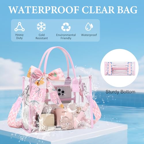 Image of Clear Tote Bag Stadium Events Transparent Clear Purse for Women Thick PVC Shoulder Bag with Guitar Strap for Concert