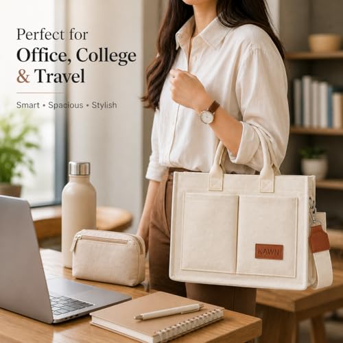 Image of Kawn Large Canvas Tote Bag for Women hobo Shoulder Bag with Zipper Multi-Pocket Satchel bag Crossbody Bag with Detachable Strap Everything Everyday Handbags for Office, College and Travel