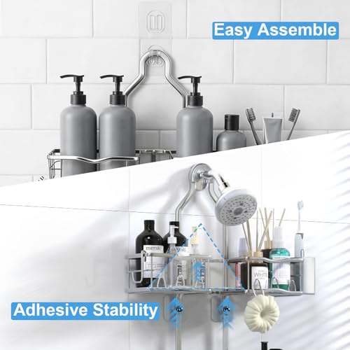 Depecal Shower Caddy Hanging Organizer Over Showerhead with Hooks, Silver by Depecal - Used condition - Image 5