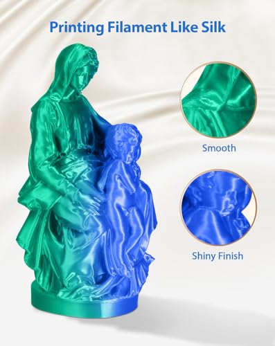 Image of DURAMIC 3D Silk Dual Color PLA Filament Shinny High Gloss Finish 1.75mm | 3D Printing Filament with Cardboard Spool,No-Tangling Neatly Wound Dimensional Accuracy 99% + /- 0.03mm 1KG Silk Blue Green