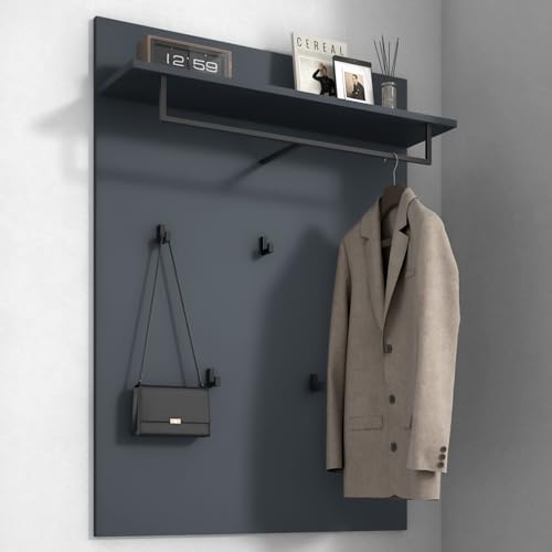 Mai & Mai Garderobenpaneel Wandgarderobe mit Ablage und 5 Haken Wandpaneel Hakenpaneel Garderobenhaken Garderobenboard Matt Anthrazit 78x108cm Gabo-01