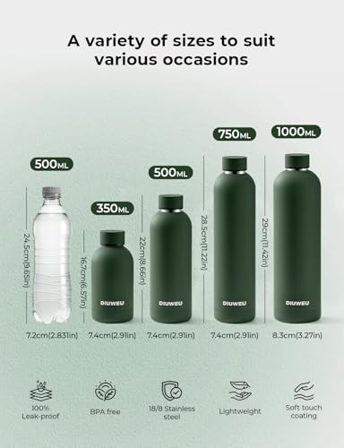 Stainless Steel Water Bottle Double Wall, Insulated Metal Water Bottle with Clip, 350ml/500ml/750ml/1L, BPA Free, 24hrs Cold & 12hrs Hot, Suitable for Sports, Camping, Hiking, Cycling, Gym, Travel - Image 6