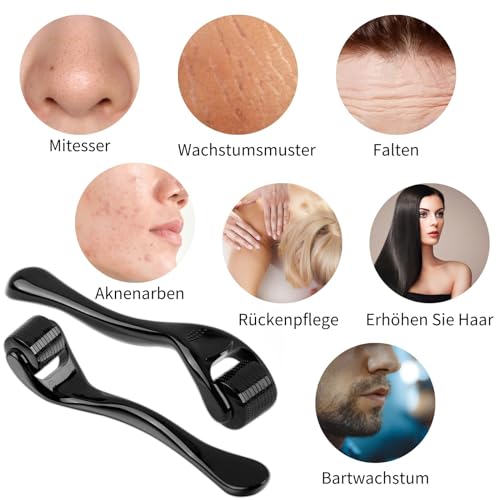 Derma-Roller 0,5mm, Bartroller Bartwuchs, Needling Roller für Gesicht Hautpflege, Derma-Roller Haare, Narbenroller, Microneedling Roller mit 540 Titanium zur Anti-Falten, Anti-Aging