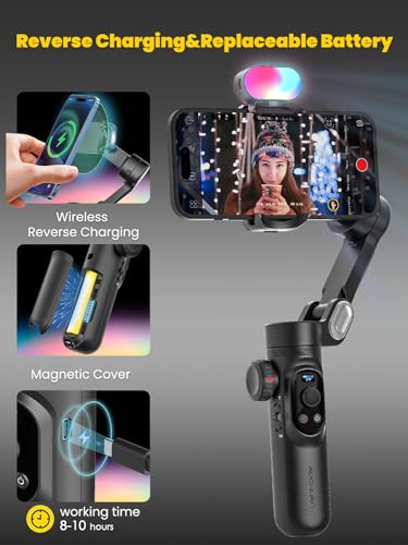 Professional 3-Axis Gimbal Stabilizer for Smartphone w/RGB Fill Light Extension Rod OLED Display Wireless Charging for iPhone 15 14 13 Pro/Max Galaxy S22 TikTok YouTube (Smart X Pro Combo1) - Image 6