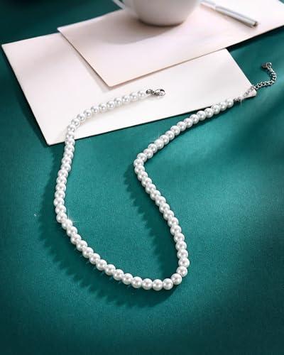 TEN MIRO Pearl Necklaces for Women, Dainty White Pearl Necklace 6MM Round Small Imitation Pearls Necklace Choker Bridesmaid Necklaces for Wedding Prom Jewelry Gifts3