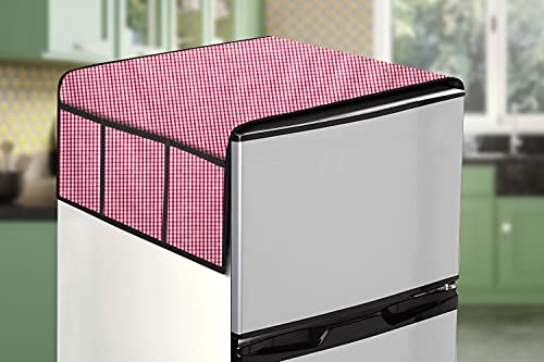 Image of Stylista Refridgerator top Cover Suitable for Samsung RR20A181BU8 /HL, 192 Liter Fridge, Dimension (WXD) 65x111 CM, Pin Check Pattern Pink