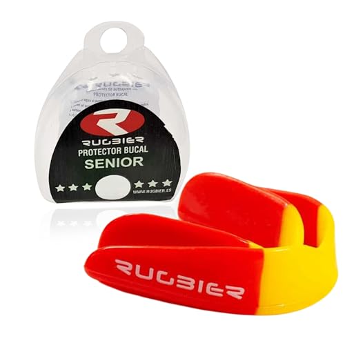 Rugbier - Protector Bucal Classic para Rugby - Talla Adultos y Jóvenes a partir de 12 años - Unisex - Protector Dental Deportivo Senior - Modelo Rojo Amarillo