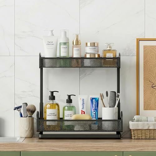 YASONIC 2 Pack Under Sink Organizer, 2 Tier Height Adjustable Kitchen Cabinet Organizer, Pull Out Metal Cabinet Shelf Organizer, Under the Sink Organizers and Storage for Kitchen & Bathroom, Black - image 8