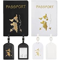 AUEFUDQ 2 Pochettes Pour Passeports et 2 Étiquettes Pour Valises, Voyage en Avion, Pochette Pour Passeport Organizer, Passport Cover, Passport Holder, Pour Carte De Crédit,Carte d'Identité