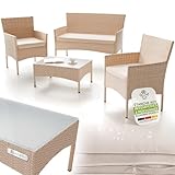 Juskys Salon de Jardin Fort Myers 4 Places en résine tressée avec canapé 2 Places 2 fauteuils Table Coussins mobilier extérieur Balcon