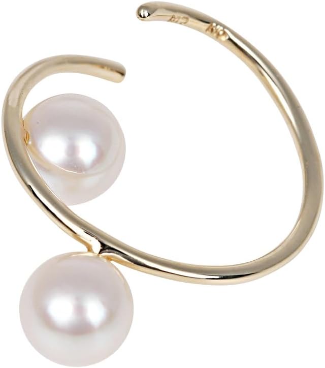 Japanese 5.0mm Akoya Cultured Pearl Ear Cuffs Earring for Women with 10K Yellow Gold | Stylish Design Excellent Gift | Pearl Earrings