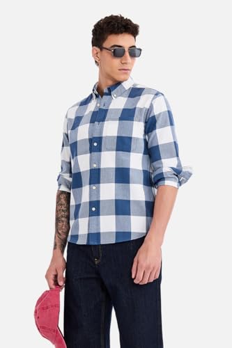 Image of SNITCH Men Casual Shirt | Regular Fit Full Sleeve Button-Down Collar Buffalo Check Pattern | Premium Cotton Blend & Breathable Fabric Outings