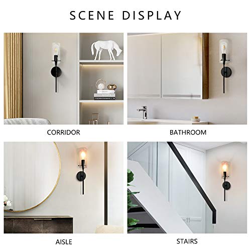 Image of MONKFISH Modern Black Wall Sconce with Clear Glass Shade WS36 Minimalist Wall Lamp & Light Fixture - UL Listed for Bathroom, Bedroom, Living Room & Hallway (1-Light)
