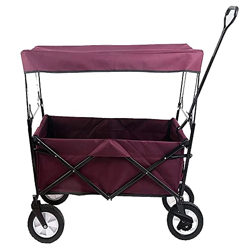 LIDDFAFA Bollerwagen, zusammenklappbarer, zusammenklappbarer Bollerwagen mit Sonnen-/Regenschutz, verstellbarem, ausziehbarem Schiebe- und Ziehgriff, Abnehmbarer Plane und Überdachung – Bild 3