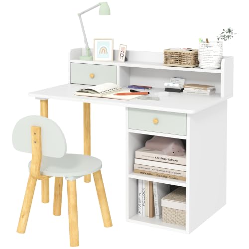 AIYAPLAY Juego de Escritorio y Silla para Niños de +3 Años Verde y Blanco