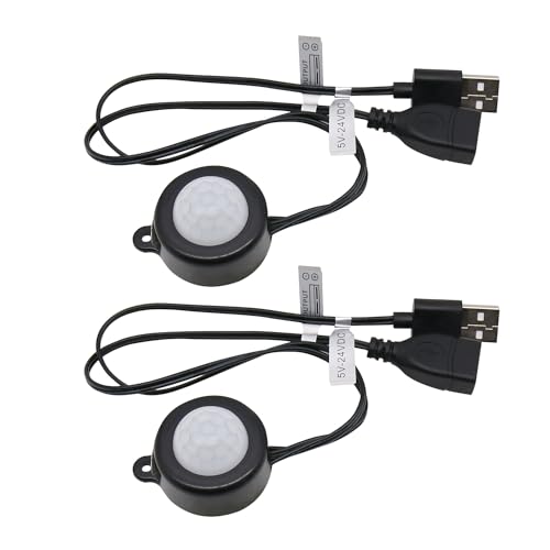 2Pcs PIR Motion Sensor Switch, DC 5-24V 2A Infrared Activated LED Switch Controller for LED Strips Wall Light, Black
