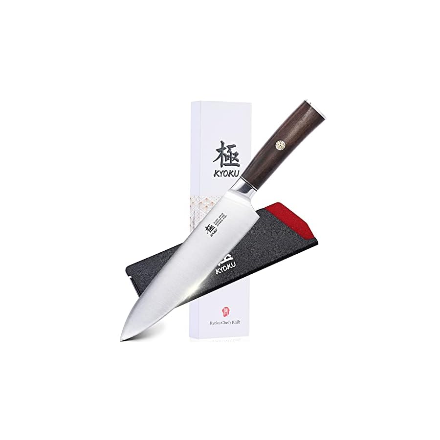 KYOKU-8-Inch-Chef-Knife-Daimyo-Series-Professional-Chefs-Knife-with-Ergonomic-Rosewood-Handle-and-Mosaic-Pin-Japanese-440C-Stainless-Steel-Kitchen-Knife-with-Sheath-and-Case KYOKU 8 Inch Chef Knife - Daimyo Series - Professional Chef's Knife with Ergonomic Rosewood Handle and Mosaic Pin - Japanese 440C Stainless Steel Kitchen Knife with Sheath and Case
