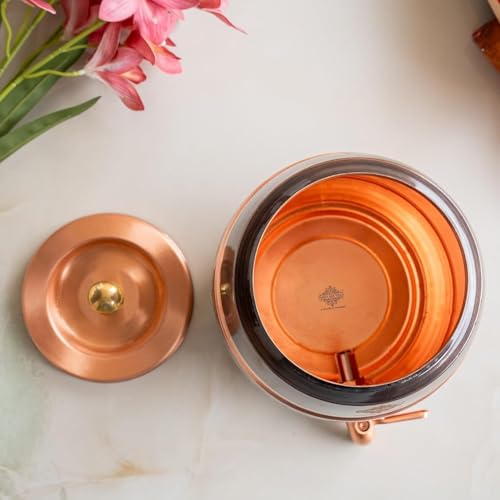 Image of Indian Art Villa Copper Water Carafes with Embossed & Black Printed Design - 5 Liter Water Carafes with Stand, Tap & Glass (275 ML), Ayurvedic Drinkware for Home, Office, Gifting & Daily Hydration