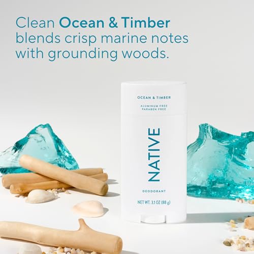 Image of Native Aluminum Free Deodorant, Ocean & Timber, Large Size Stick, 72 Hour Odor Control, for Women & Men, Contains Naturally Derived Ingredients, 3.1 oz