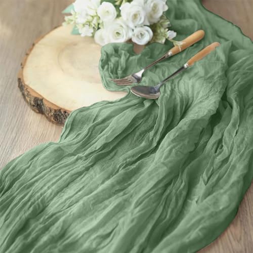 YAOYIN 6 Stück Tischläufer Salbeigrün, Modern Boho Tischdeko, Tischläufer Eukalyptus Grün für Hochzeits Deko, Geburtstag, Weihnachts, Valentinstag Deko(90x300cm)