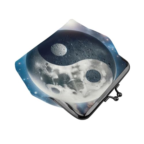 Pu Leather Buckle Coin Purse Yin-Yang-Moon-Stars Girls Kiss-Lock Change Purse Wallets3