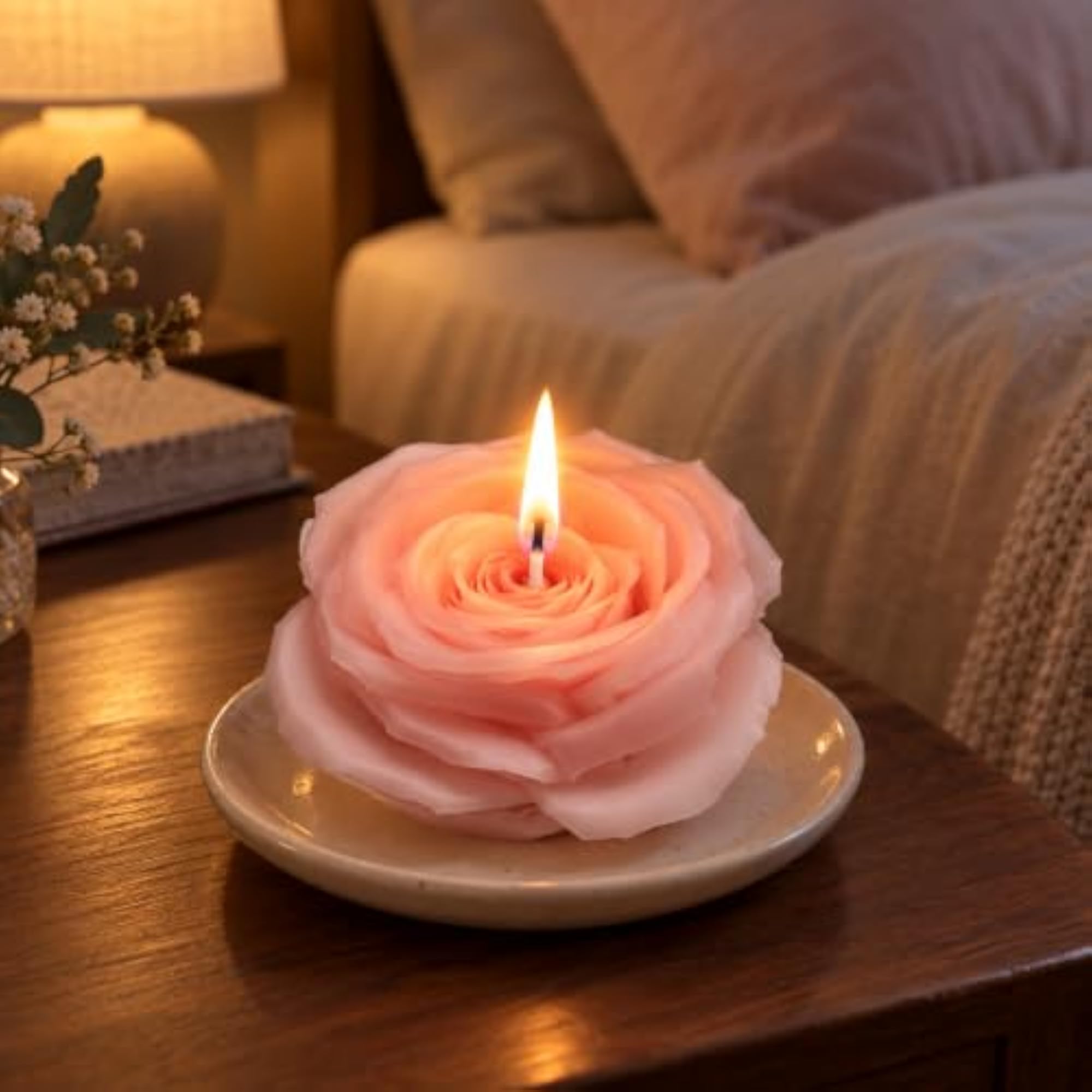 Handcrafted Pink Rose-Shaped Candle Presented as a Thoughtful Gift