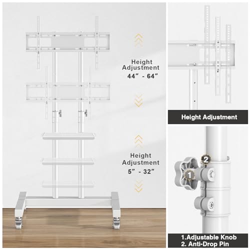 Mobile TV Stand on Wheels for 32-70, 75 inch Flat Screen/Curved TVs, Television Stands with Wheels and Height Adjustable, Rolling TV Stand MAX VESA 600 * 400mm, TV Cart Rolling TV Stand - Image 6