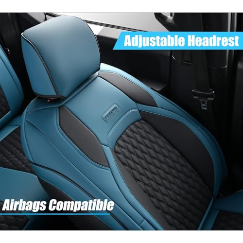 Image of Coverado JK Seat Covers 4 Door for Jeep Wrangler, Waterproof Leather Car Seat Cover for Jeep Wrangler Vehicle Truck Accessories Custom Fit for 2013-2017 Jeep Wrangler Seat Covers Full Coverage(Blue)