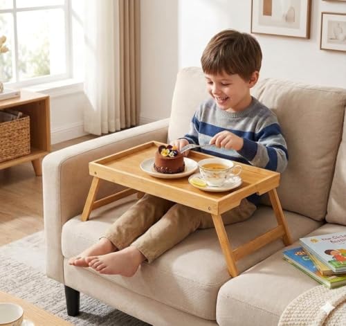 Image of Bamboo Bed Tray Table with Foldable Legs, Breakfast Tray for Sofa, Bed, Eating, Working, Used As Laptop Desk Snack Tray by Pipishell