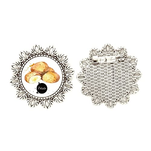 Broche de plata con diseño de flores y verduras en tamaño medium para ropa