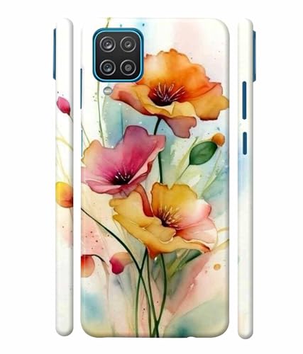 Image of Printed Hard Back Case Cover & Compatible for Samsung Galaxy M12 / Samsung F12 / Samsung A12 | Flower Painting Art (Multicolor) - D1187