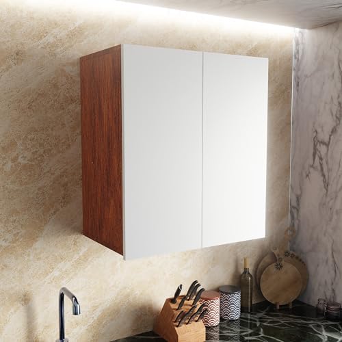 Image of 2 Door Multipurpose Wall Mounted Cabinet with Adjustable & Fixed Shelf | Storage for Modular Kitchen, Bathroom, Office & Living Room | DIY | Color-Cherry Pine & White | Size-60x33x63.8 Cm