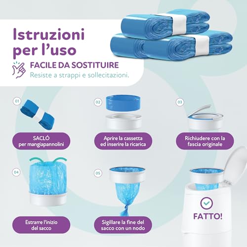 Saclò | Recarga para Contenedor de Pañales, Compatibles con Tommee Tippee, 8 Recargas de 6 m, Hasta 280 Pañales por Recarga, Lavanda, Resistente y Antiolor - imagen 5