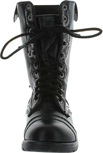 Happy Soda Oralee IIS Little Girls Military Lace-Up Fold Over Combat Boots3