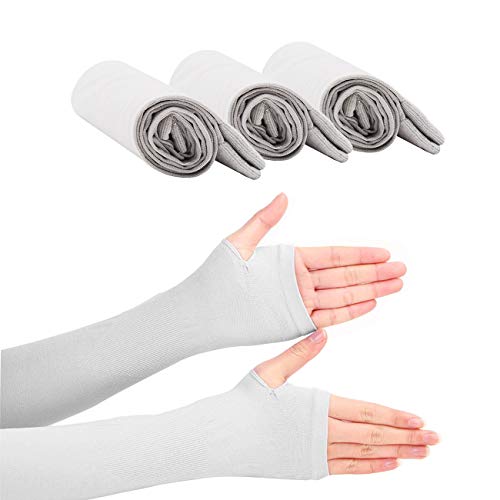CHRISLZ Long Arms Sleeves Guantes UVProteccion Solar Fundas para la Mano Fingerless Elastic Stretch Brazo Guantes para Actividades al Aire Libre Enfriamiento Covers (Grey-3)