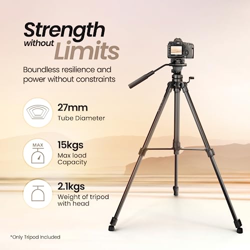 Image of DIGITEK (DPTR 990VD) 166cm Platinum Heavy Duty Tripod with Fluid Video Head, 15kg Max Load, Professional Bubble Level, Spreader, Anti-Skid Pad, 3-Section Adjustment, for Camcorder, DSLR & DV Cameras