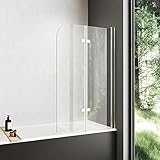 Meykoers Duschwand Badewannenaufsatz 100x140cm Faltwand für Badewanne, Duschabtrennung faltbar aus 6mm ESG Sicherheitsglas Nano Beschichtet
