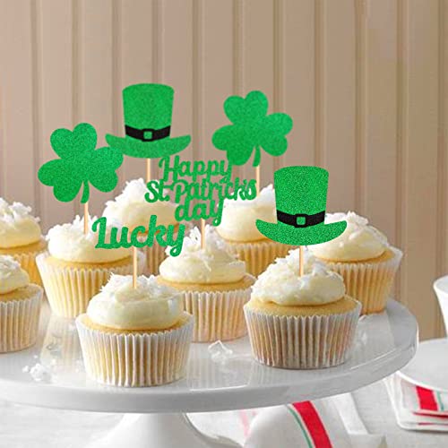 Keaziu 24 Pack St Patrick's Day Cupcake Toppers Green Shamrock Lucky Cupcake Toppers Irish St Patrick's Day Festival Party Decoration Supplies 2 #TOP1